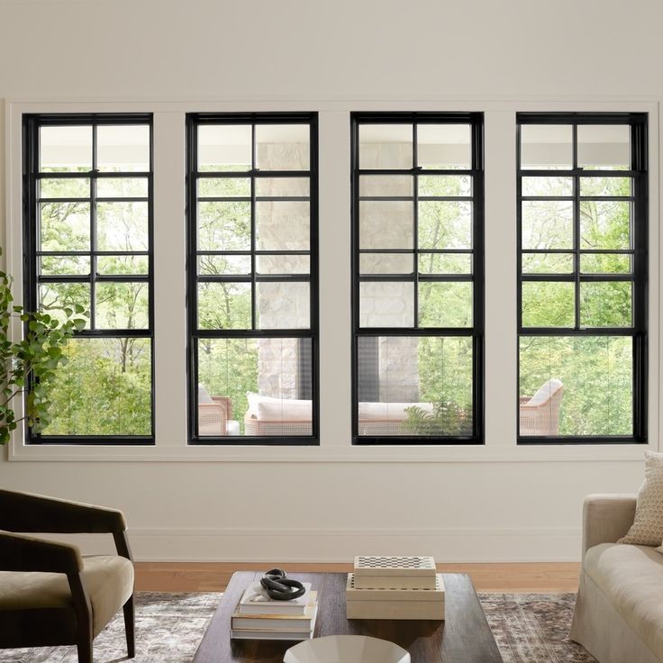 24x36 Vertical Sliding Black Aluminum Double Single Hung Window For ...