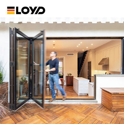 Black Powder Coat Aluminium Frame Glass Folding Patio Doors Accordion Doors
